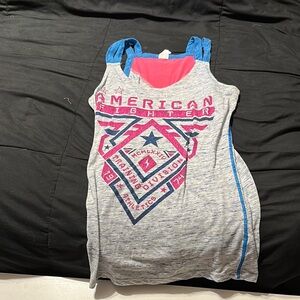 American Fighter Heather Gray Tank with Blue and Pink Accents